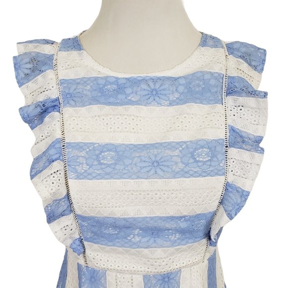 J.O.A. Ruffle Sleeve Lace Back Stripe Lace Dress M - Picture 8 of 11